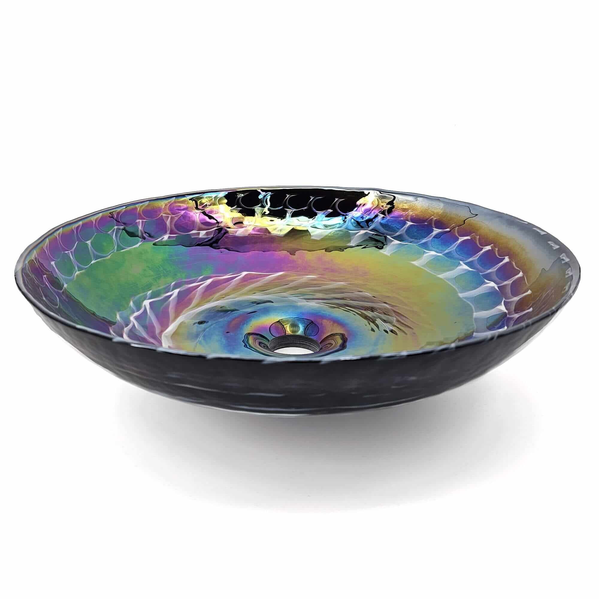 Murano Model: RVB3049 Ruvati 16 inch Murano Glass Art Vessel Circle Decorative Pattern Bathroom Sink – Cosmic Black – RVB3049