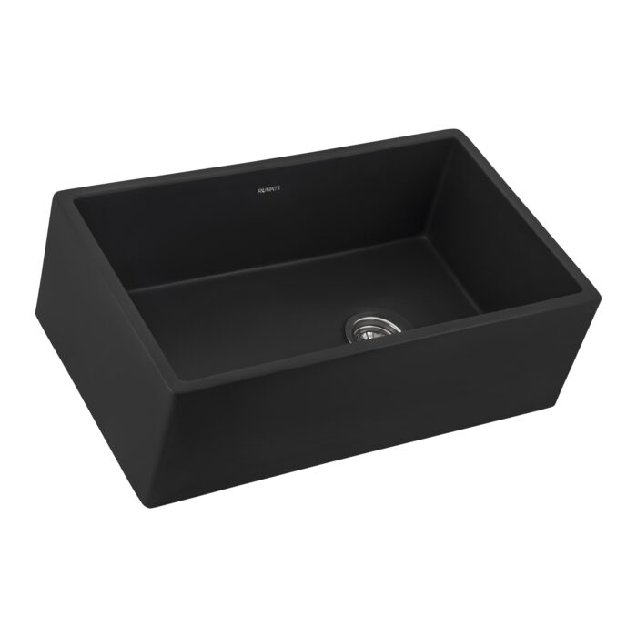 Fiamma Model: RVL4018MBK Ruvati 30-inch Matte Black Fireclay Modern Farmhouse Offset Drain Kitchen Sink Single Bowl – RVL4018MBK