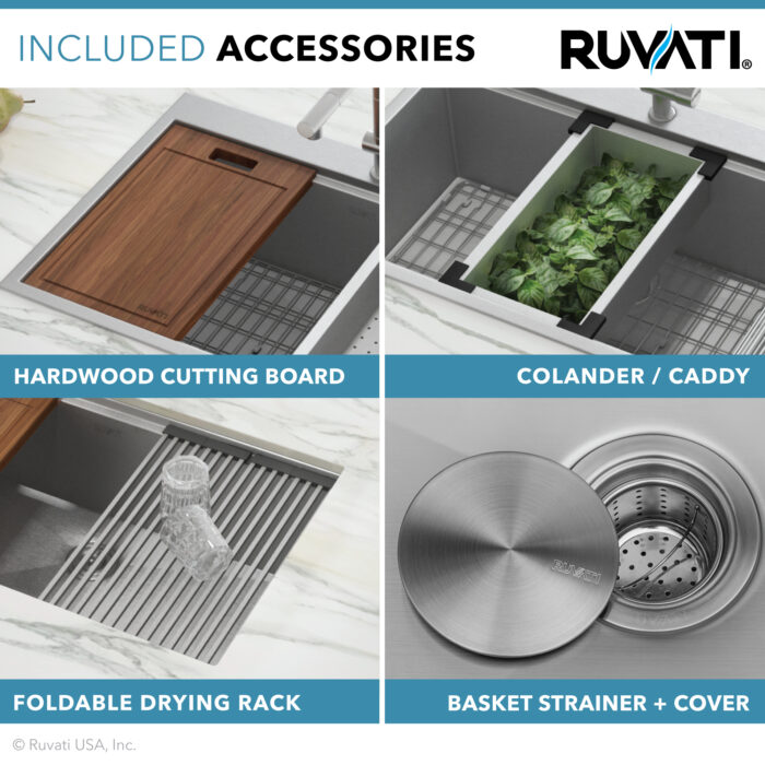 Siena Ruvati 25" x 22" Workstation Drop-in Topmount 16 Gauge Stainless Steel Rounded Corners Ledge Kitchen Sink Single Bowl – Model # RVH8023