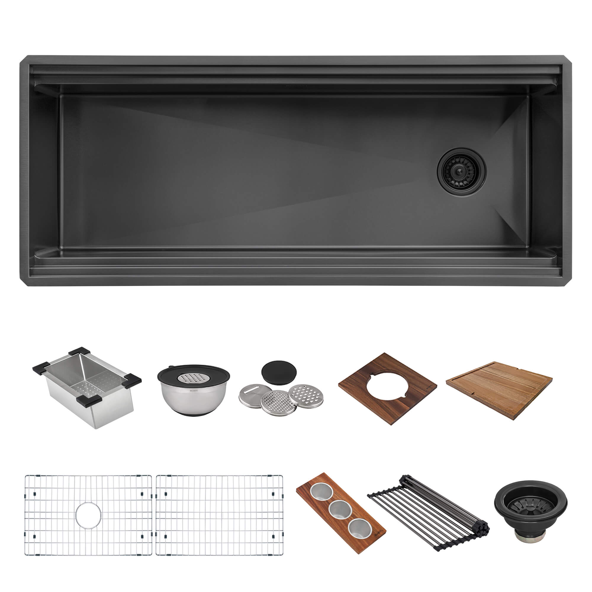 Dual-Tier Pro Ruvati 45-inch Gunmetal Black Stainless Steel Workstation Two-Tiered Ledge Undermount Kitchen Sink – Model# RVH6333BL