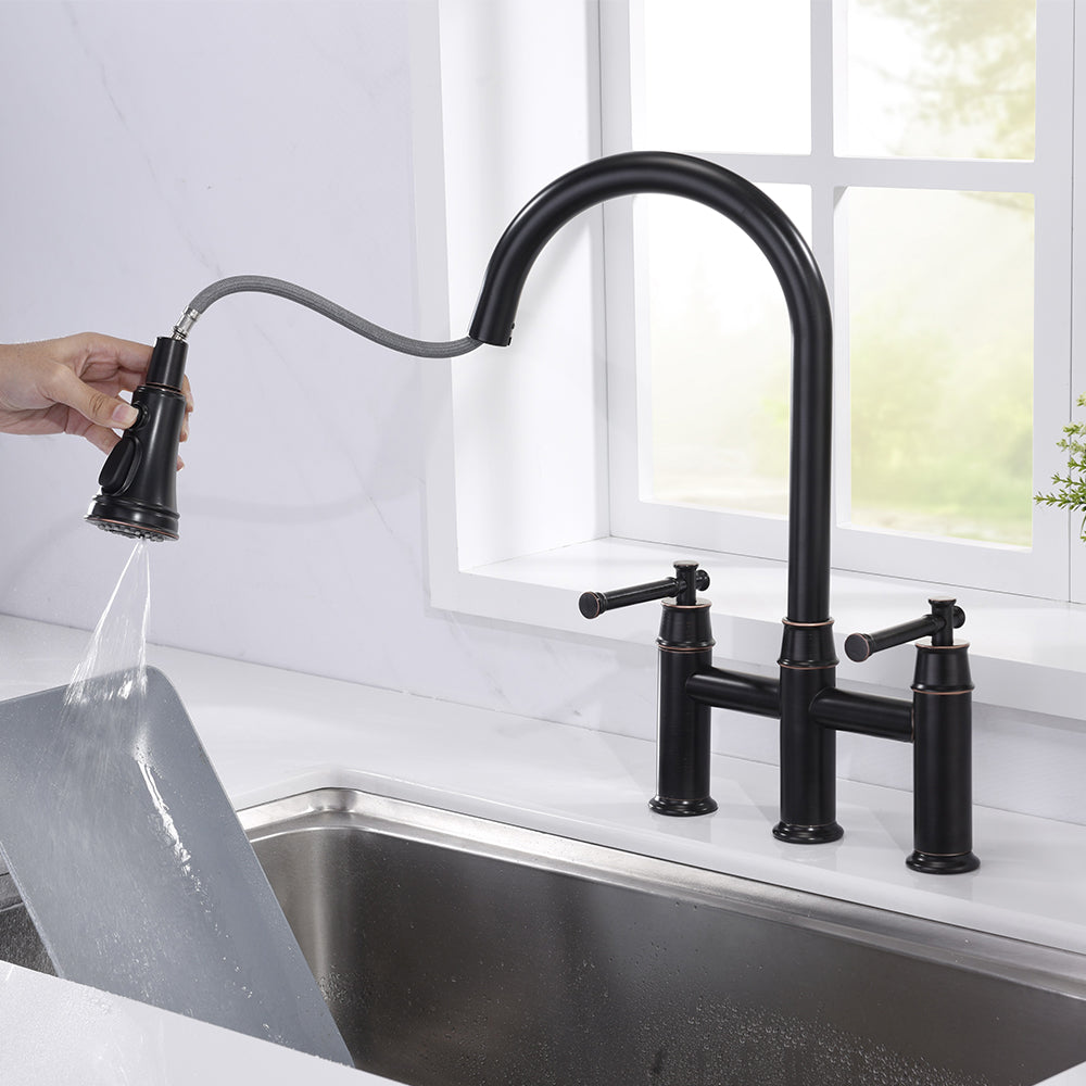 8” Double Handle 3 Hole Kitchen Faucet in Oil Rubbed Bronze – Model# KSK8239RB