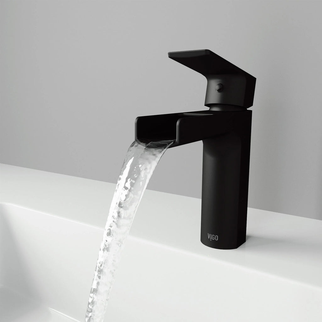 VIGO - Amada Single Hole Open Spout Bathroom Faucet In Matte Black Finish Model# VG01042MB