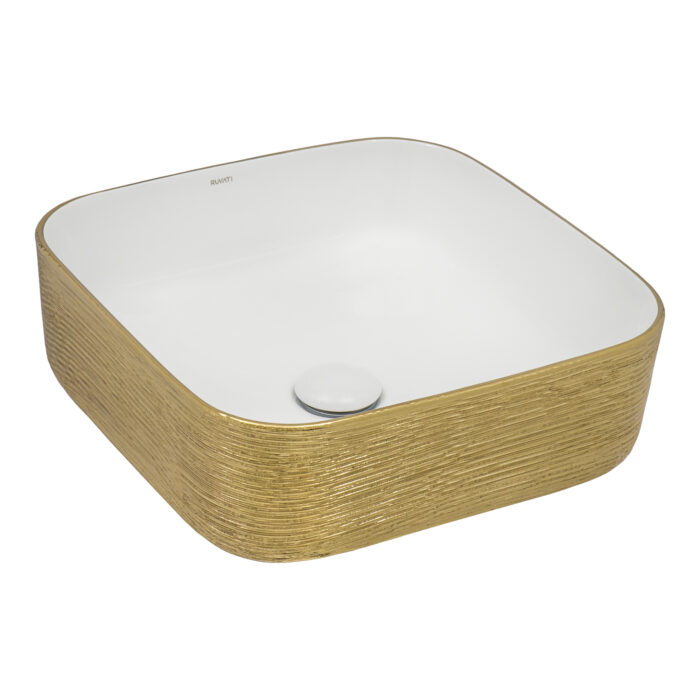 Pietra Model: RVB1414WG Ruvati 15 x 15 inch Bathroom Vessel Sink Gold Decorative Art Above Vanity Counter White Ceramic – RVB1414WG