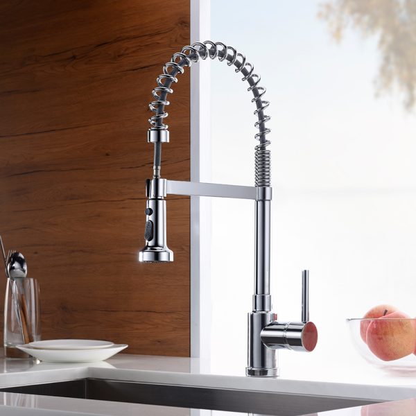 Single Handle 1 Hole Pull-Down Kitchen Faucet with Spring in Chrome Model# KSK1115C