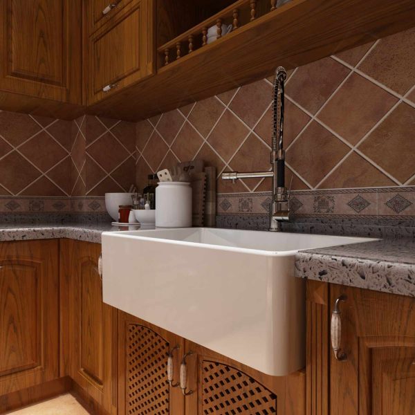 Oakland 33″ Single Bowl Porcelain Apron Farm Sink in White Model # KPF3320W-CB