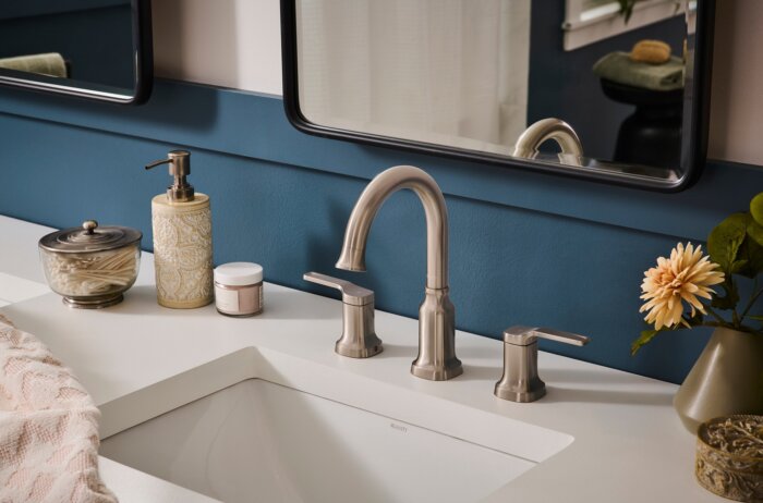 Arti Model: RVF5233BN Ruvati Arti Two Handle Widespread Art Deco Victorian Luxury Bathroom Faucet in Brushed Nickel – RVF5233BN