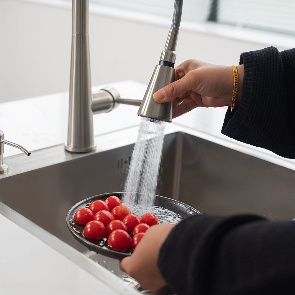 Single Handle Pull-Down 1 Hole Kitchen Faucet in Brushed Nickel Model# KSK1123BN