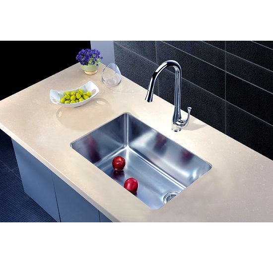 Dawn 27" Undermount Single Bowl Small Radius Stainless Steel Kitchen Sink In 16 Gauge With Corner Drain Model# DSU2517