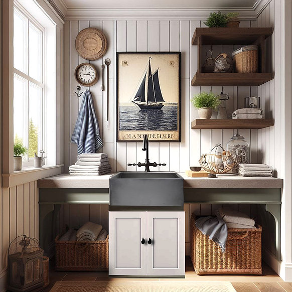 Nantucket Sinks - 23" Farmhouse Fireclay Sink With A Glazed Finish In Concrete Model# FCFS2418S-Concrete