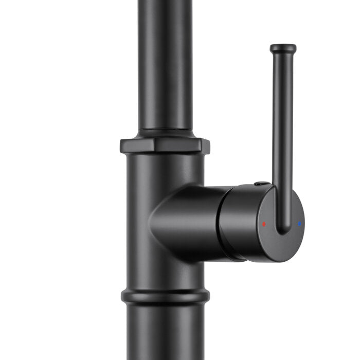 Idris Model: RVF1239MB Ruvati Idris Single Handle Pull Down Kitchen Faucet Transitional Modern with Sprayer in Matte Black – RVF1239MB
