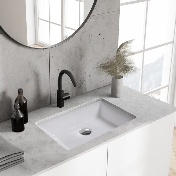 Oakland 18″ x 11″ White Rectangular Undermount Ceramic Bathroom Sink with Overflow Drain – Model# LVU1811W