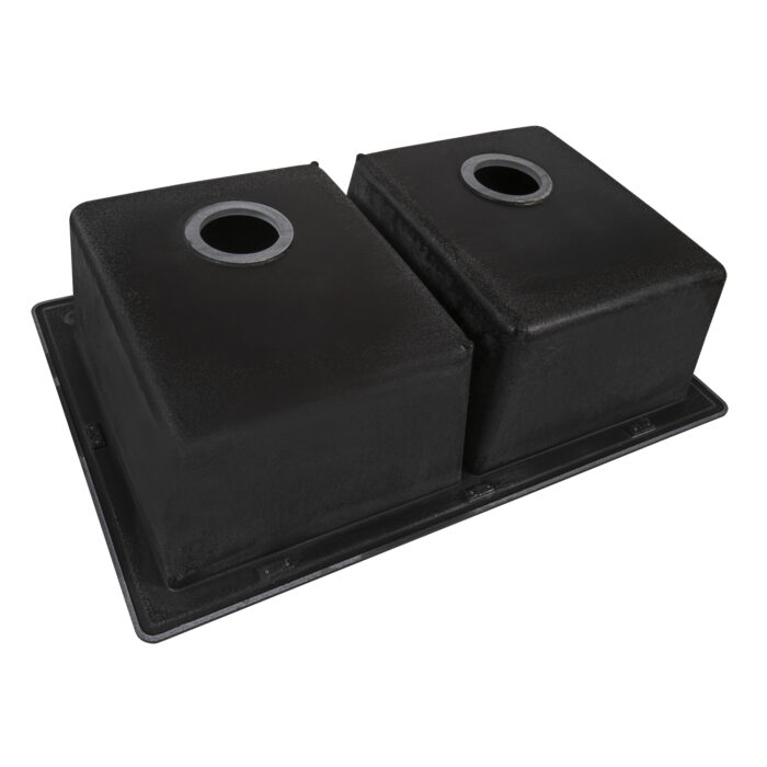 epiGranite Model: RVG1388BK Ruvati 33 x 22 inch epiGranite Drop-in Topmount Granite Composite Quartz Double Bowl Kitchen Sink – Midnight Black – RVG1388BK