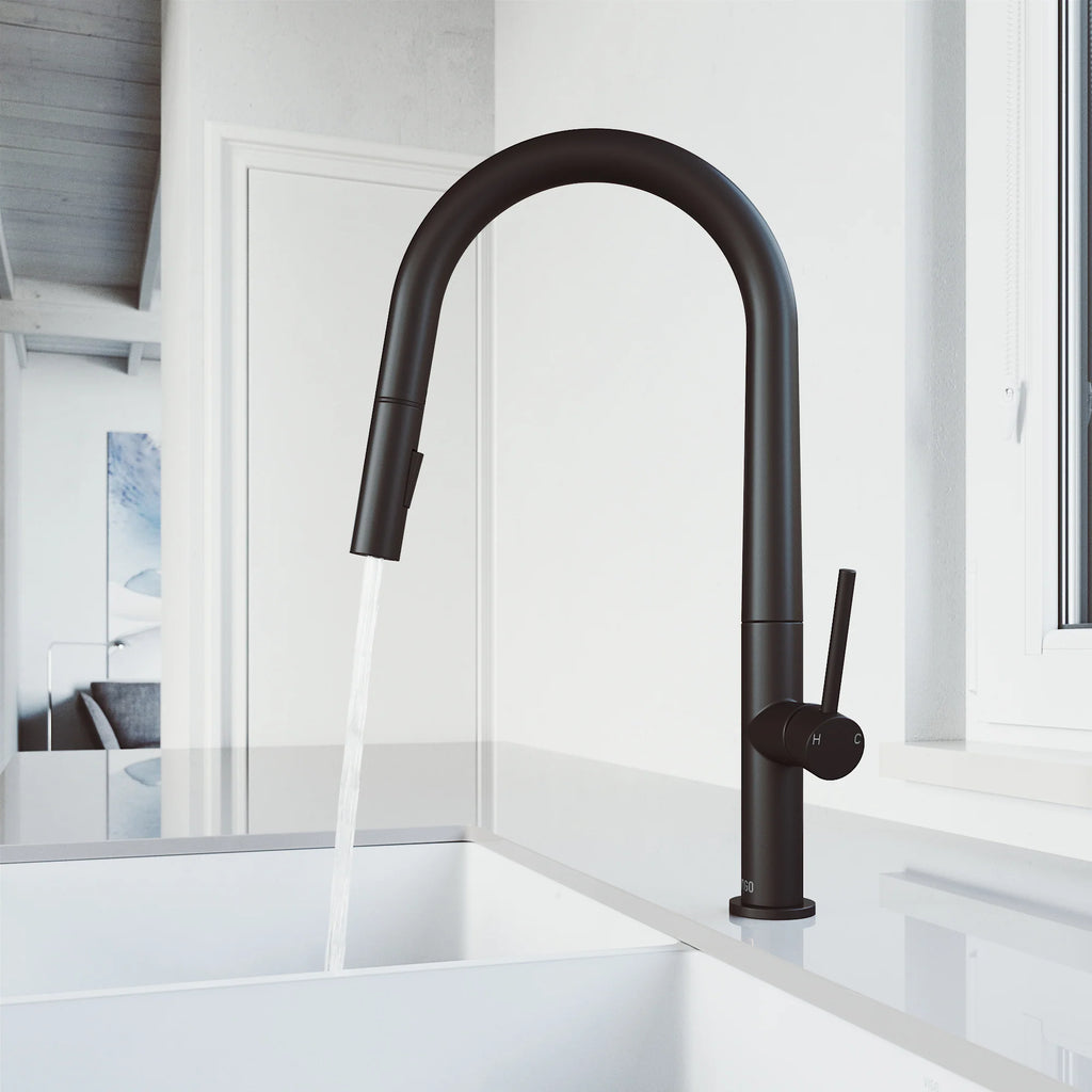 VIGO - Greenwich 18 in. Single Handle Pull-Down Kitchen Faucet In Matte Black Finish Model# VG02029SMB