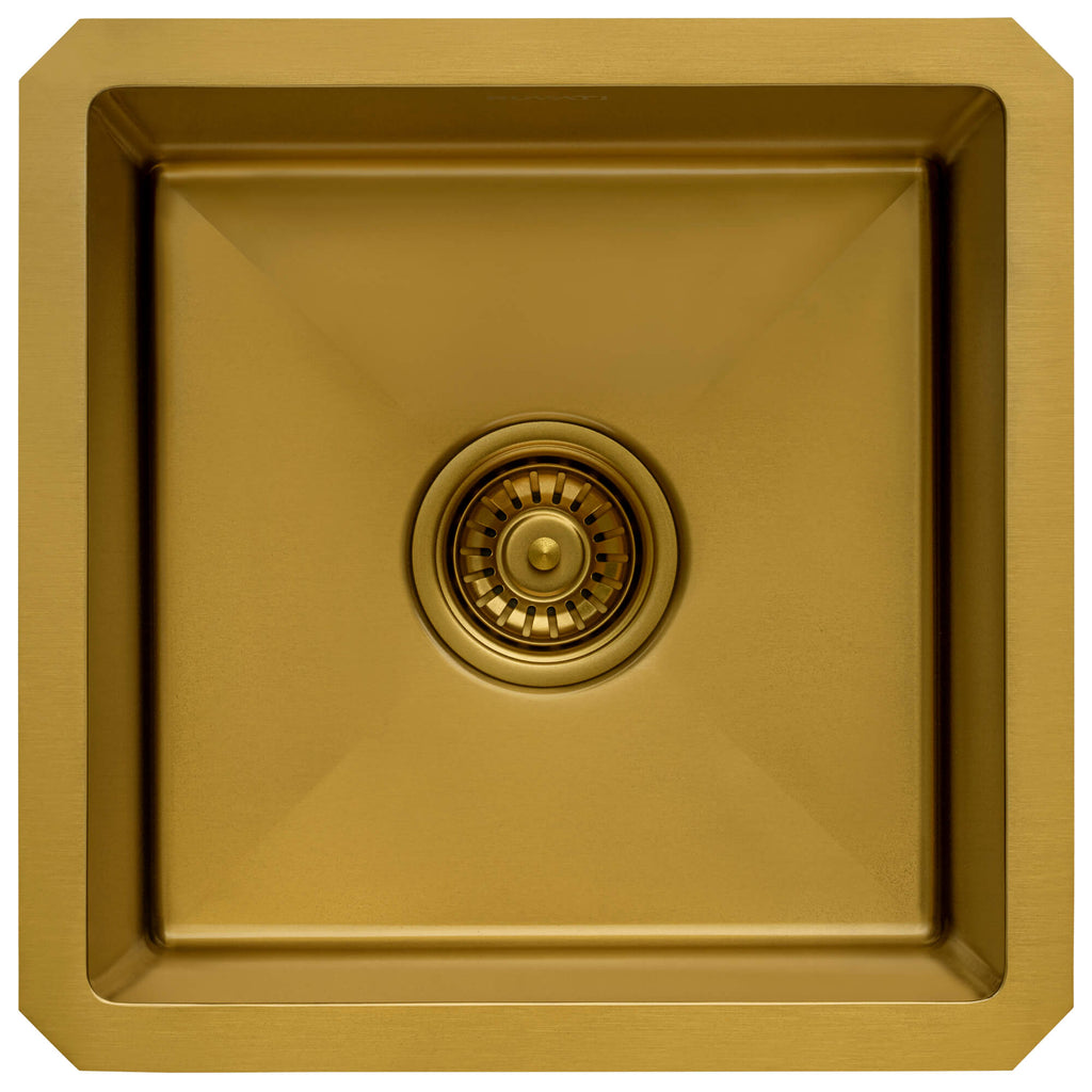 Terraza Ruvati 15" Matte Gold Stainless Steel Undermount Bar Prep 16 Gauge Kitchen Sink – Model# RVH7015GG