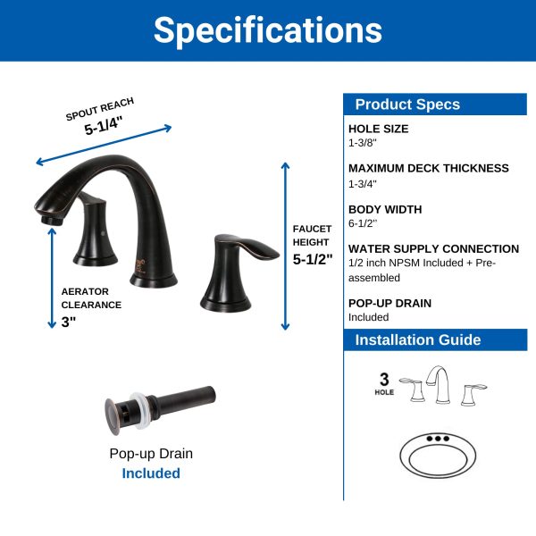 Oakland Wide Spread Bathroom Sink Faucet with Pop Up Drain in Oil Rubbed Bronze Model# KSB8232RB