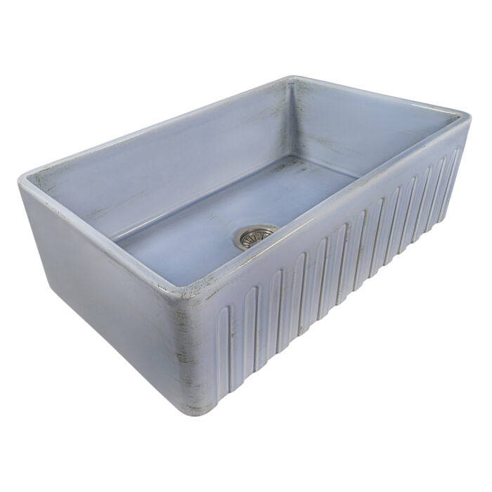 Fiamma Ruvati 33" Fireclay Distressed Finish Farmhouse Apron-Front Kitchen Sink Reversible – Coastal Blue – Model# RVL2300SB