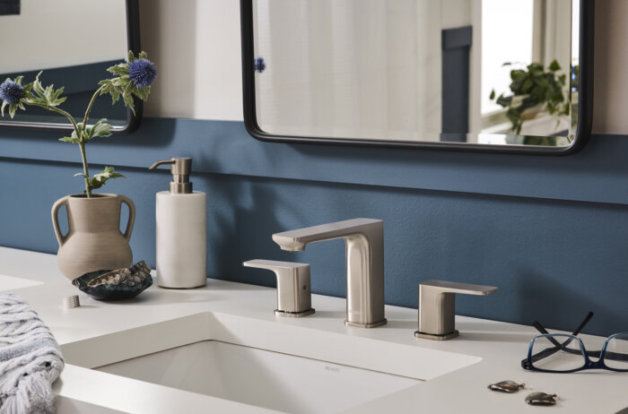 Lanai Model: RVF5237BN Ruvati Lanai Two Handle Widespread Modern Rectangular Square Bathroom Faucet in Brushed Nickel – RVF5237BN