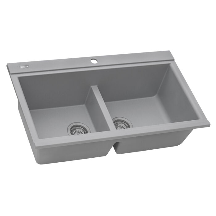 epiGranite Model: RVG1350GR Ruvati 34 inch epiGranite Drop-in Topmount Workstation Ledge Granite Composite Quartz Kitchen Sink – Silver Gray – RVG1350GR