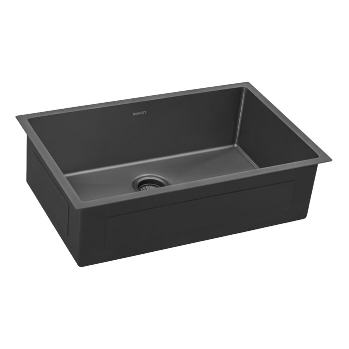 Terraza Ruvati 33" Undermount Gunmetal Black Stainless Steel Kitchen Sink 16 Gauge Single Bowl – Model# RVH6433BL