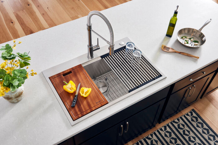 Siena Ruvati 30 x 22 inch Workstation Drop-in Topmount Rounded Corners 16 Gauge Ledge Stainless Steel Kitchen Sink Single Bowl – Model # RVH8030