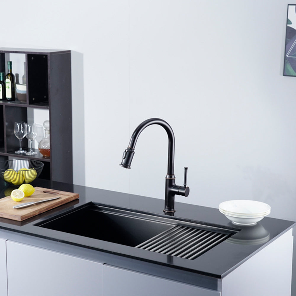 Oakland 32″ Workstation Under Mount Kitchen Sink 90 Degree Zero Radius in Matte Black Model# WSH321910MB