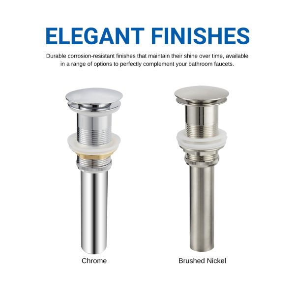 Oakland Bathroom Sink Drain Push Style Pop-Up Less Overflow in Brushed Nickel Finish Model# KSPOP-02