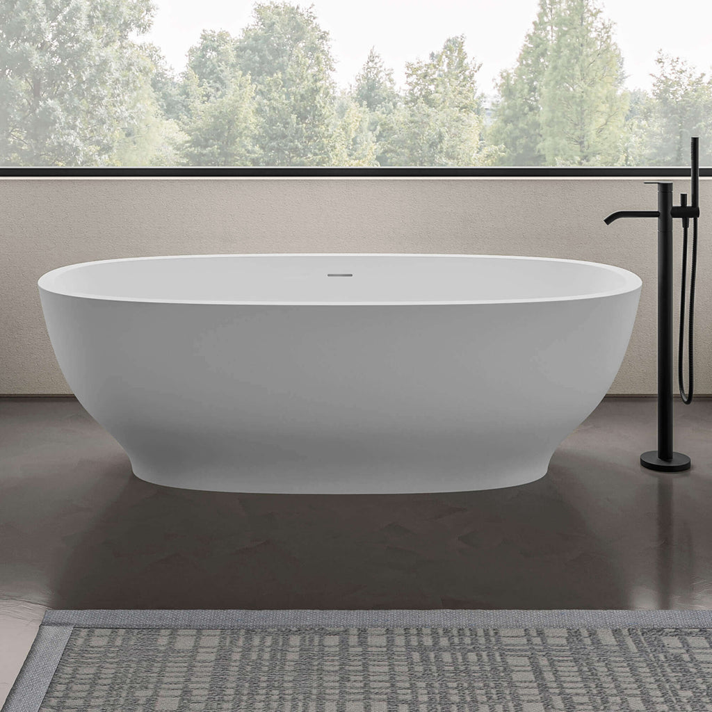 Viola Ruvati 69-inch White epiStone Solid Surface Oval Freestanding Bathtub Viola – Model# RVB6732WH