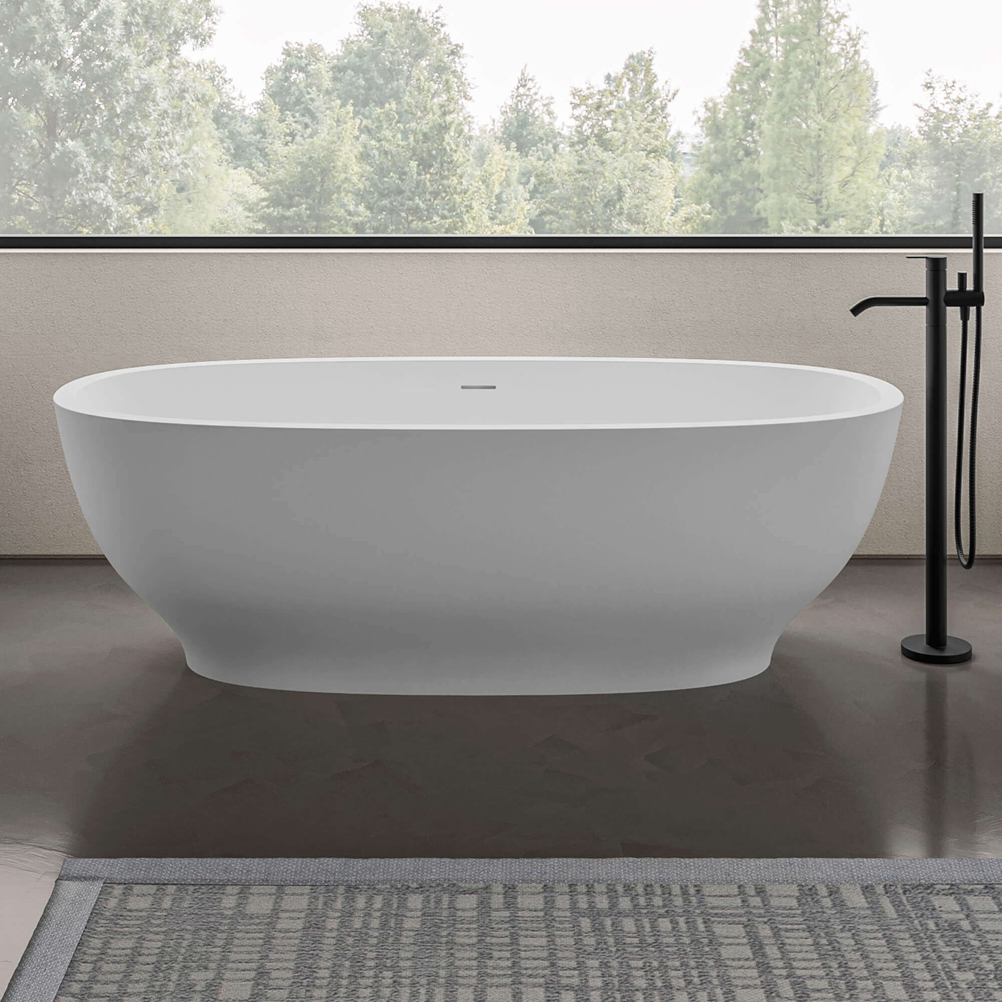 Viola Ruvati 69-inch White epiStone Solid Surface Oval Freestanding Bathtub Viola – Model# RVB6732WH