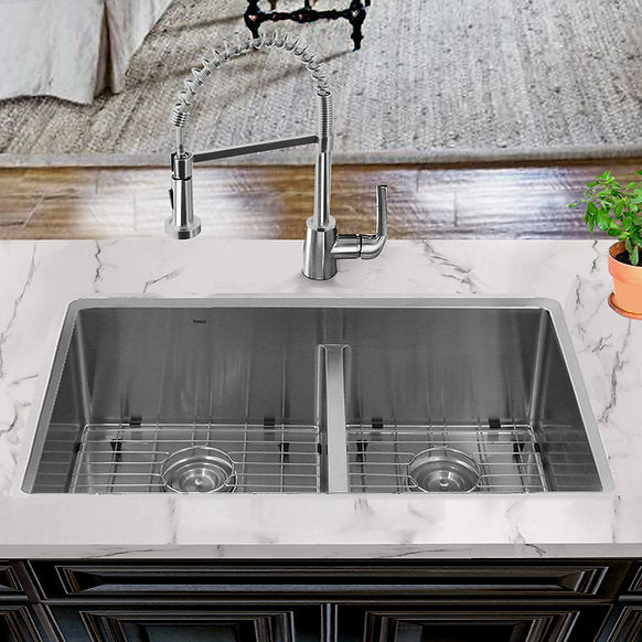 Nantucket Sinks - 32" Pro Series 60/40 Stainless Steel Undermount Double Bowl Kitchen Sink Model# SR3219-OS-16