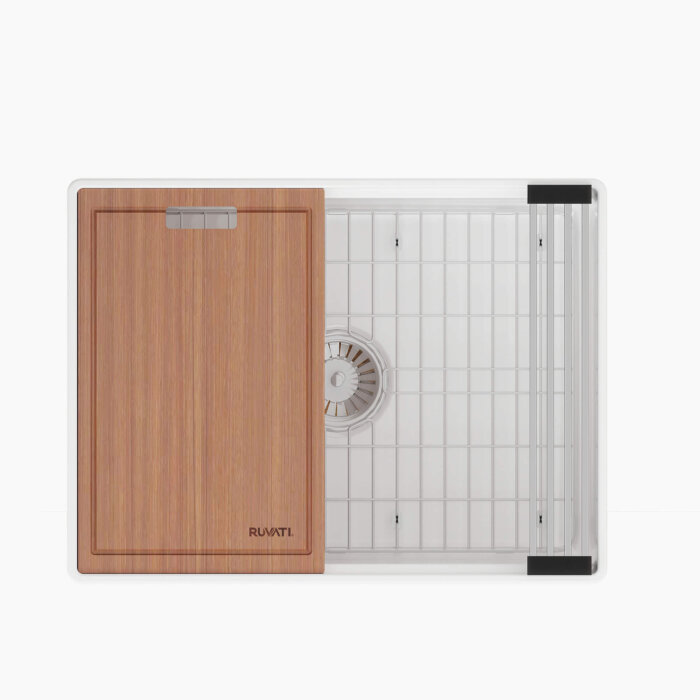 Ruvati 24 inch Fireclay Workstation White Farmhouse Kitchen Sink Apron Front Single Bowl – RVL2484WH