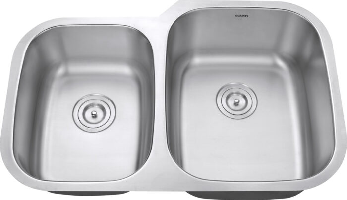 Parmi Model: RVM4315 Ruvati 32-inch Undermount 40/60 Double Bowl 16 Gauge Stainless Steel Kitchen Sink – RVM4315