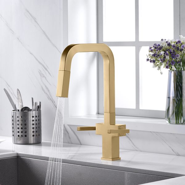 Two Handles 1 Hole High-Arc Kitchen Faucet in Satin Gold Model# KSK1219SG