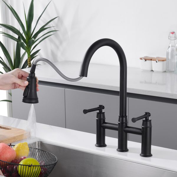 8” Double Handle 3 Hole Kitchen Faucet in Matte Black – Model# KSK8239MB