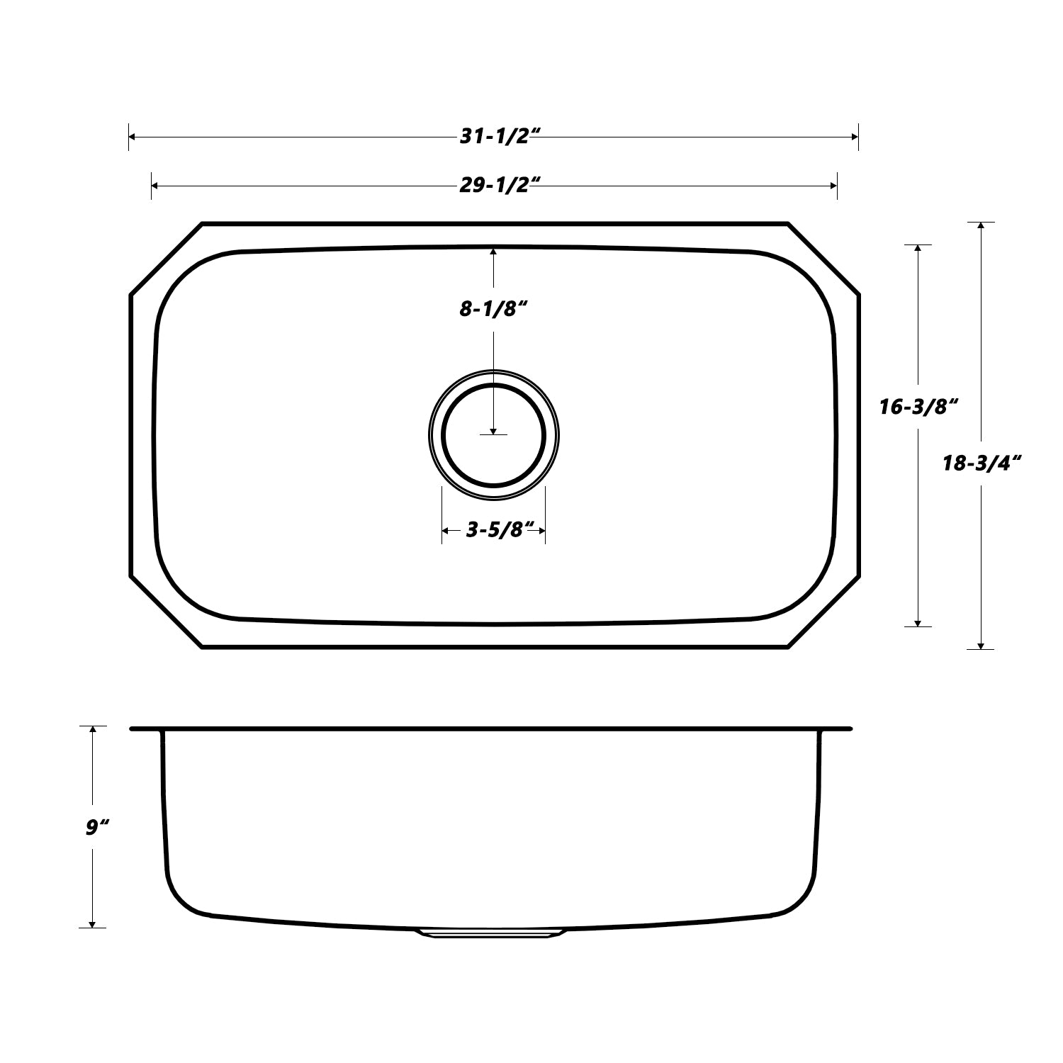 Oakland Large Size 18 Gauge 32″ Undermount Rectangular Stainless Steel Single Bowl Kitchen Sink Model# KSU32199B