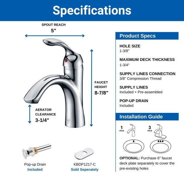 Oakland Single Handle Bathroom Sink Faucet with Pop Up Drain in Chrome Model# KSB1106C