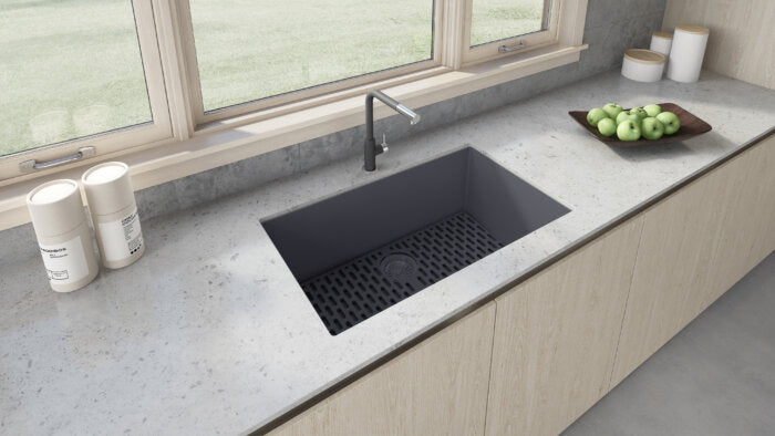 epiGranite Model: RVG2080UG Ruvati 32 x 19 inch Granite Composite Quartz Undermount Single Bowl Kitchen Sink – Urban Gray – RVG2080UG