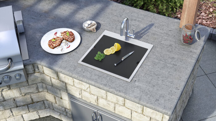 Merino Ruvati 21" x 20" Outdoor Workstation Sink T-316 Marine Grade Top Mount Stainless Steel BBQ – Model# RVQ5221