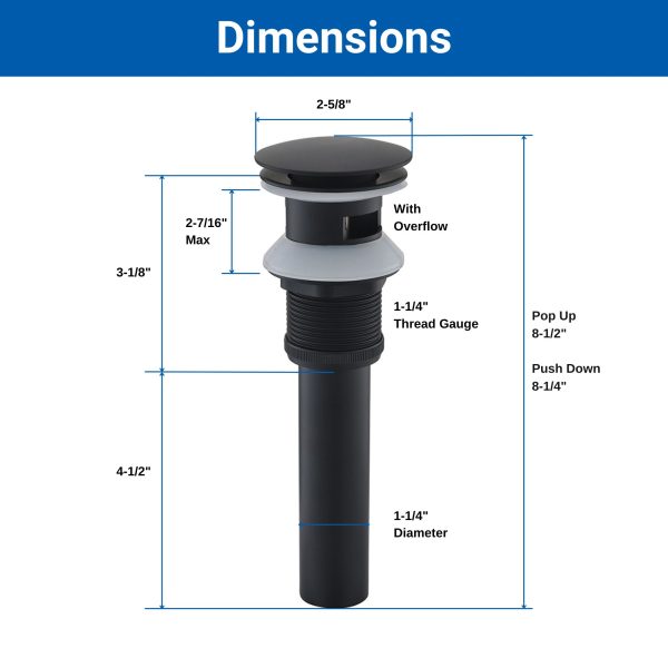 Oakland Bathroom Sink Drain Push Style Pop-Up with Overflow in Matte Black Finish Model# KSPOP-05