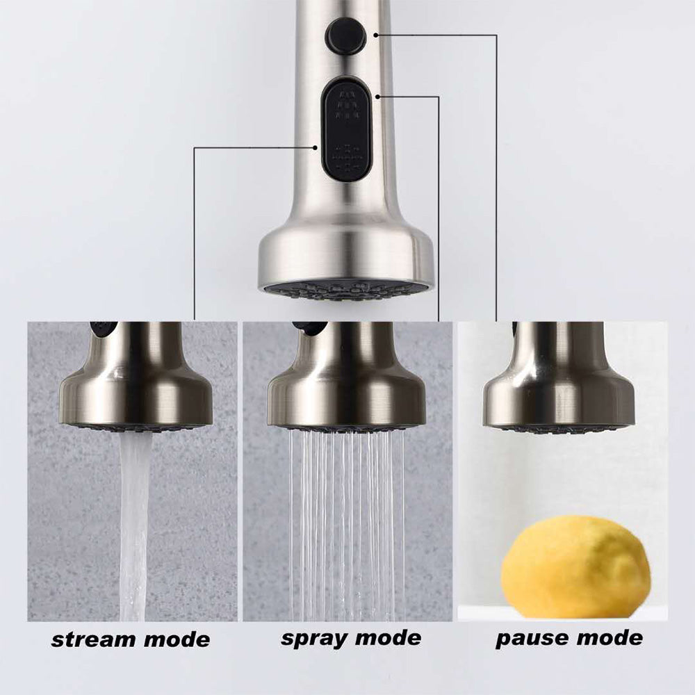 Single Handle 1 Hole Pull-Down Kitchen Faucet with Spring in Brushed Nickel Model# KSK1125BN