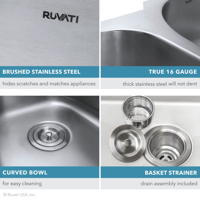 Ruvati 30-inch Undermount 16 Gauge Stainless Steel Kitchen Sink Single Bowl
