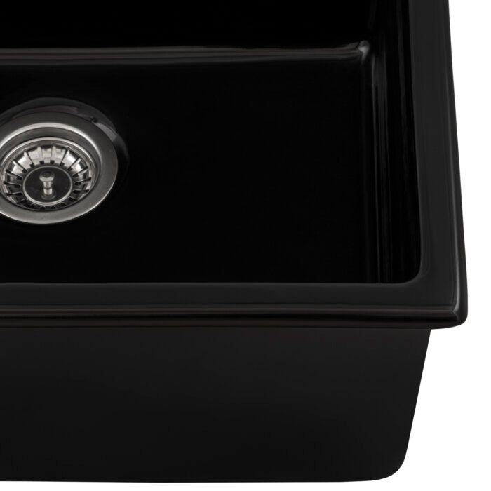 Fiamma Model: RVL2420BK Ruvati 24-inch Fireclay Undermount / Drop-in Topmount Kitchen Sink Single Bowl – Glossy Black – RVL2420BK
