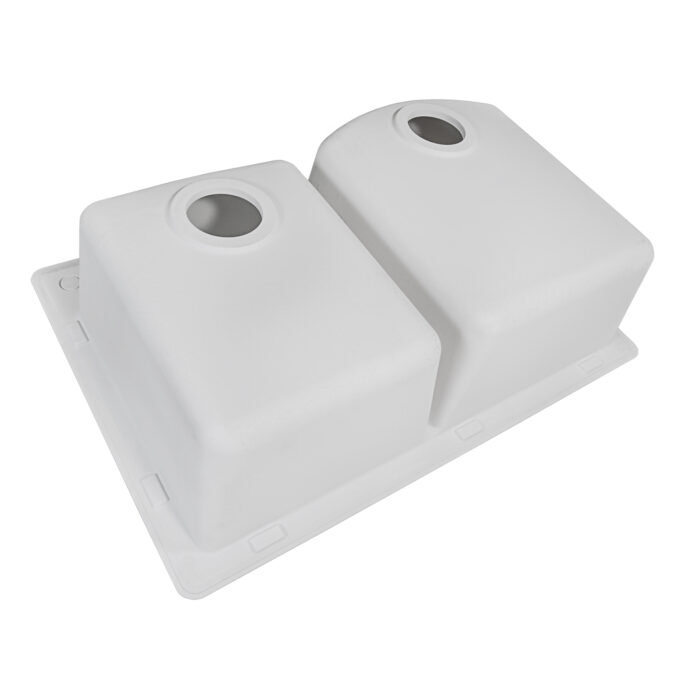 epiGranite Model: RVG1344WH Ruvati 33 x 22 inch epiGranite Drop-in Topmount Granite Composite Quartz Double Bowl Kitchen Sink – Arctic White Matte – RVG1344WH