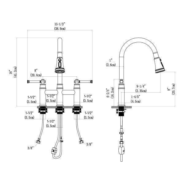 8” Double Handle 3 Hole Kitchen Faucet in Satin Gold Model# KSK8239SG