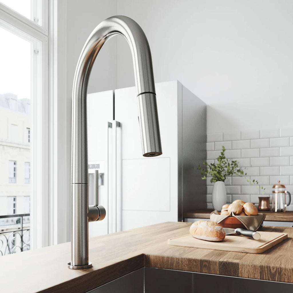 VIGO - Greenwich 18 in. Single Handle Pull-Down Kitchen Faucet In Stainless Steel Finish Model# VG02029ST