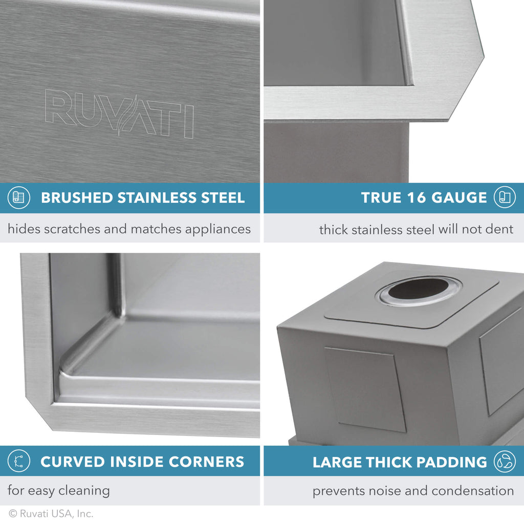 Roma Pro Ruvati 27-inch Workstation Rounded Corners Undermount Ledge Kitchen Sink with Accessories – Model # RVH8327