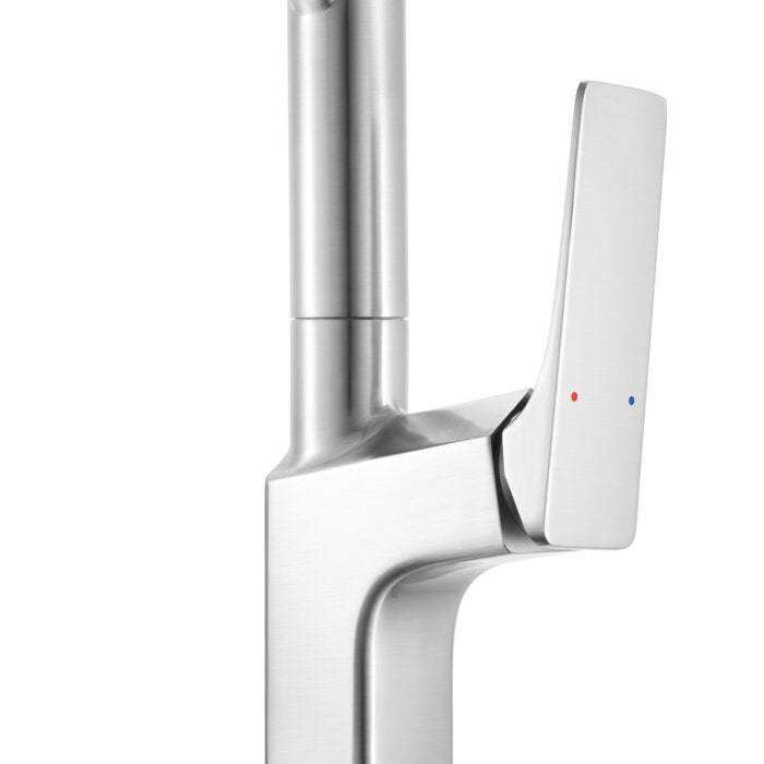 Seneca Model: RVF1236BN Ruvati Seneca Stainless Steel Single Handle Pull Down Kitchen Faucet Modern Sharp Style with Pre-Rinse Sprayer – RVF1236BN