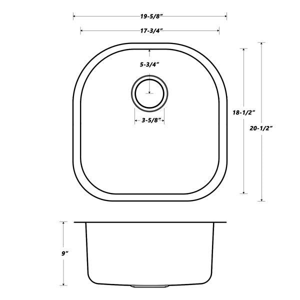 Oakland 20″ D Shape Undermount Stainless Steel Single Bowl Kitchen Sink Model# KSU20219