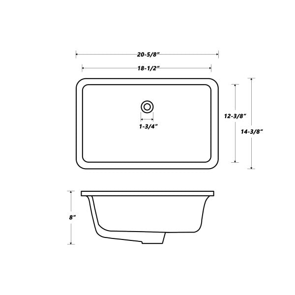 Oakland 18″ x 12″ Black Rectangular Undermount Ceramic Bathroom Sink with Overflow Drain – Model# LVU1812BK