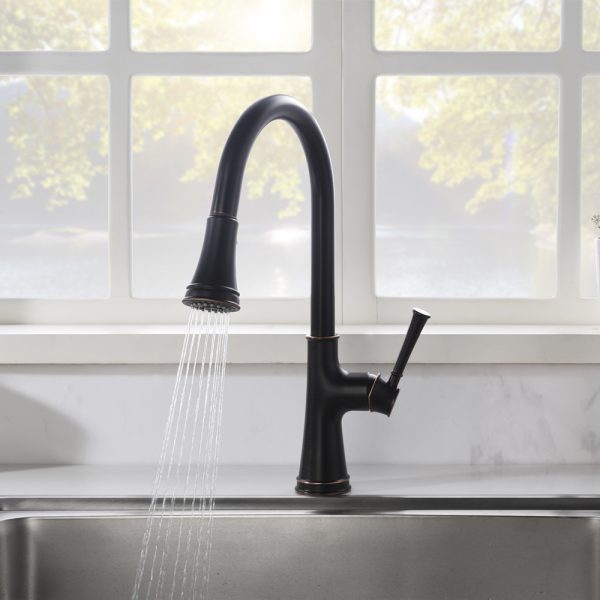 Single Handle 1 Hole Pull-Down Kitchen Faucet in Oil Rubbed Bronze – Model# KSK1129RB