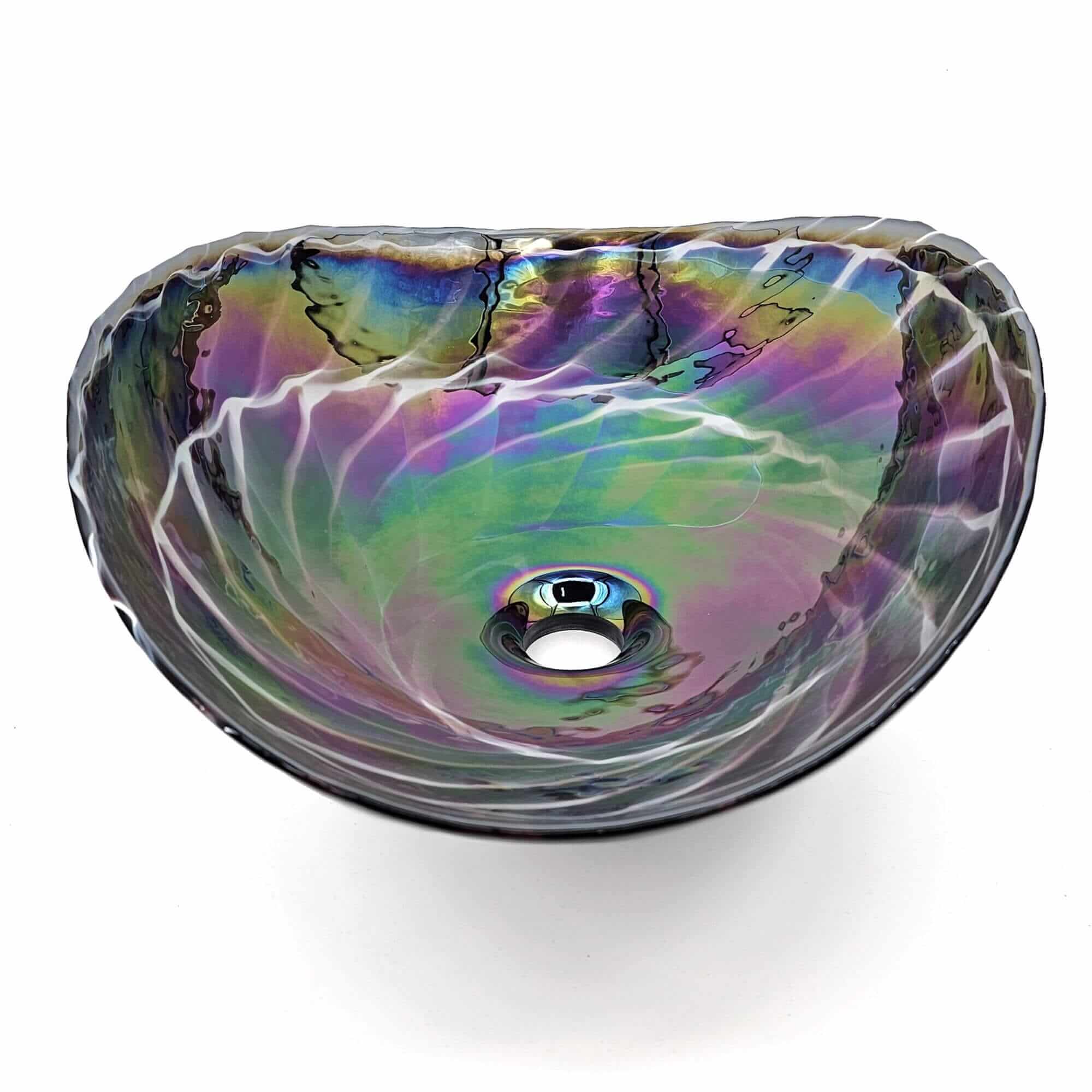 Murano Model: RVB3048 Ruvati 19 inch Murano Glass Art Vessel Seashell Decorative Pattern Bathroom Sink – Cosmic Black – RVB3048